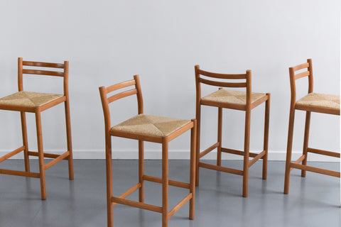 Vintage Set of Four Bar Chair / Stool with Rattan Seat