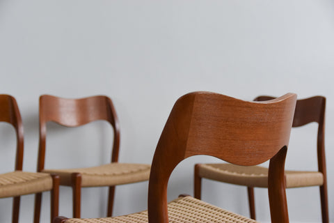 Vintage Set of Four Danish Teak Model 71 Dining Chairs by Niels Otto Møller for J.L. Møller