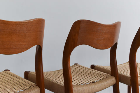 Vintage Set of Four Danish Teak Model 71 Dining Chairs by Niels Otto Møller for J.L. Møller