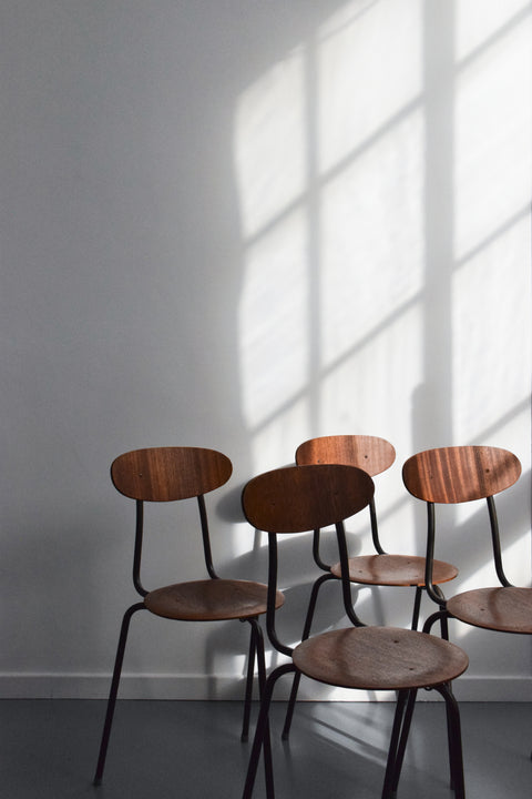 Vintage Set of Four Plywood Dot Chairs in the style of Fritz Hansen and Arne Jacobsen by Frederick Restall Ltd.