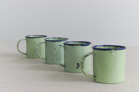 Vintage Set of Four Small Green Enamel Espresso Cups