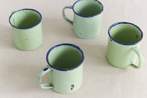 Vintage Set of Four Small Green Enamel Espresso Cups