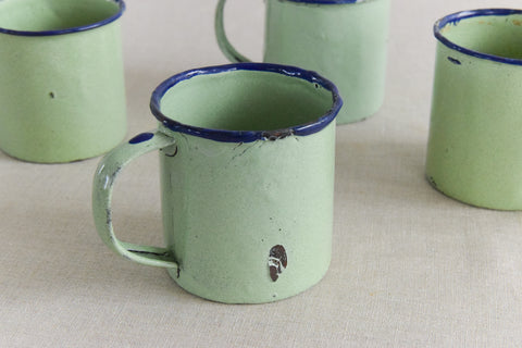 Vintage Set of Four Small Green Enamel Espresso Cups