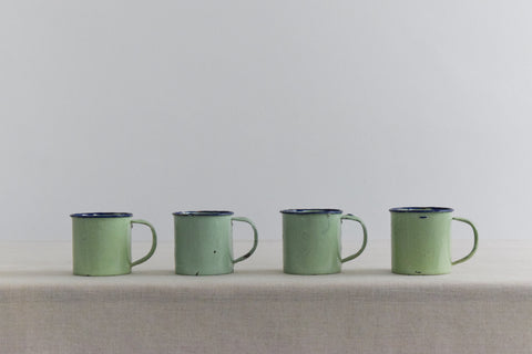 Vintage Set of Four Small Green Enamel Espresso Cups