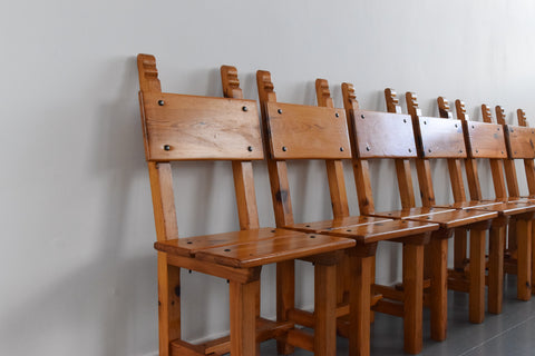 Vintage Set of Six Pine Dining Chairs