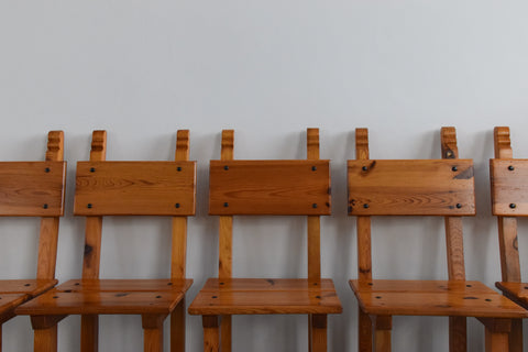 Vintage Set of Six Pine Dining Chairs