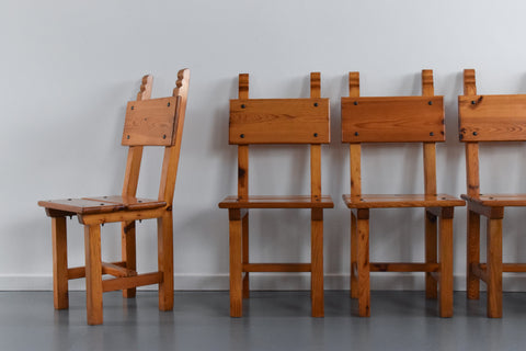 Vintage Set of Six Pine Dining Chairs
