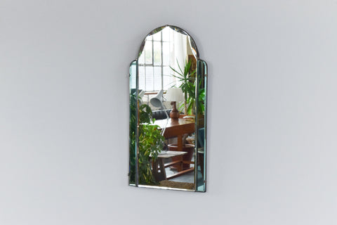 Vintage Small Arched Mirror with Green Panels