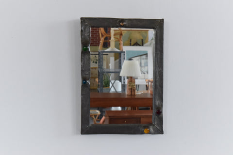 Vintage Small Arts and Crafts Style Pewter framed Mirror Circa 1920s