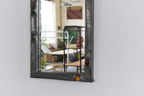 Vintage Small Arts and Crafts Style Pewter framed Mirror Circa 1920s