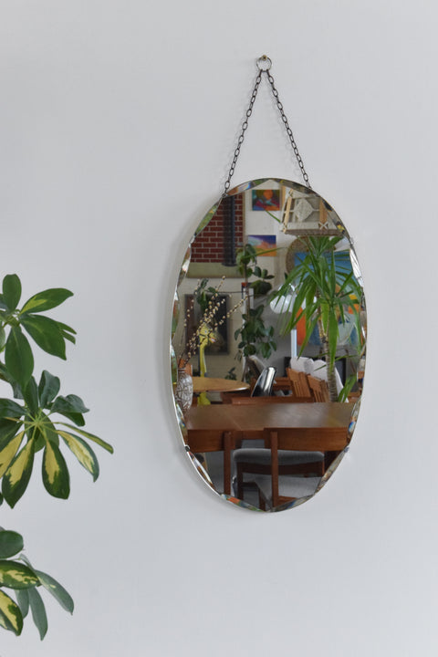 Vintage Small Frameless Oval Bevelled Mirror