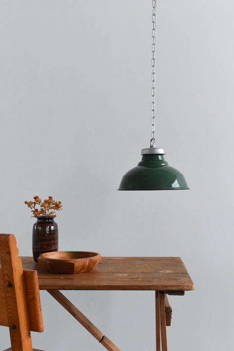 Vintage Small Industrial Green Enamel Pendant Light Shade with New Gallery