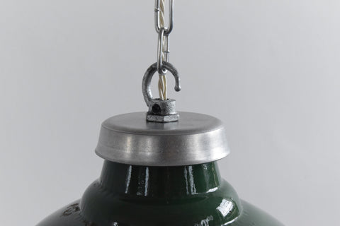 Vintage Small Industrial Green Enamel Pendant Light Shade with New Gallery