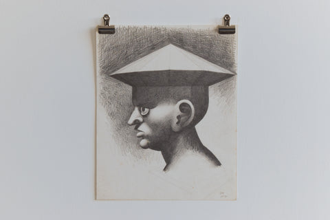 Vintage Small Original Figurative Portrait Pencil Drawing by Artist Robert Arthur Bramwell
