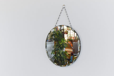 Vintage Small Round Frameless Bevelled Wall Mirror