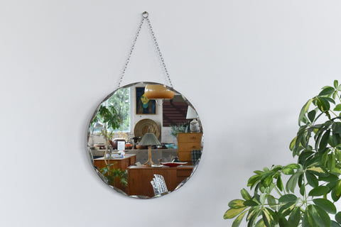 Vintage Small Round Frameless Bevelled Wall Mirror