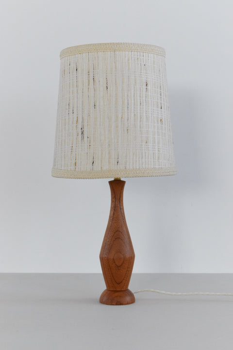 Vintage Small Teak Table Lamp with Natural Textured Shade