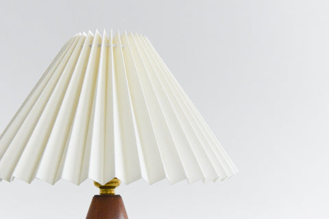 Vintage Small Teak Turned Table Lamp with New Cream Pleated Lampshade