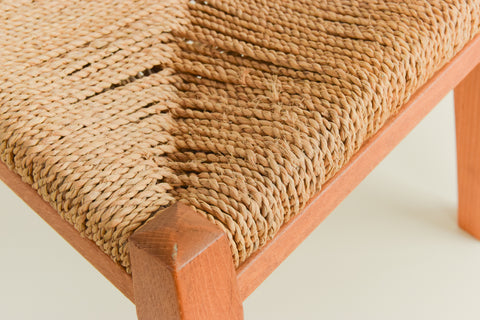 Vintage Teak and Rush Weave Footstool