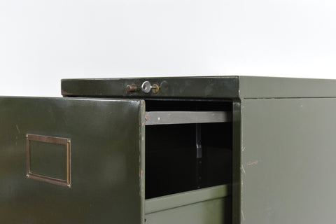 Vintage Small Three Drawer Green Metal Filing Cabinet