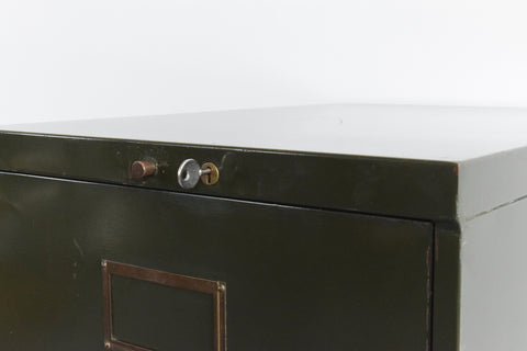 Vintage Small Three Drawer Green Metal Filing Cabinet