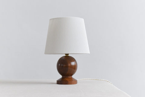 Vintage Small Wooden Table Lamp with White Ribbed Shade