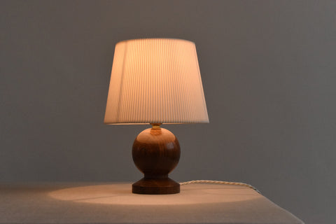 Vintage Small Wooden Table Lamp with White Ribbed Shade