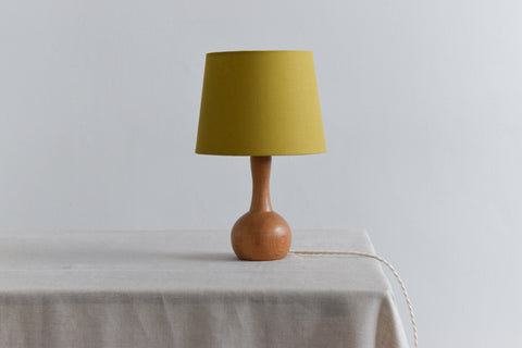 Vintage Small Wooden Table Lamp with Yellow Shade