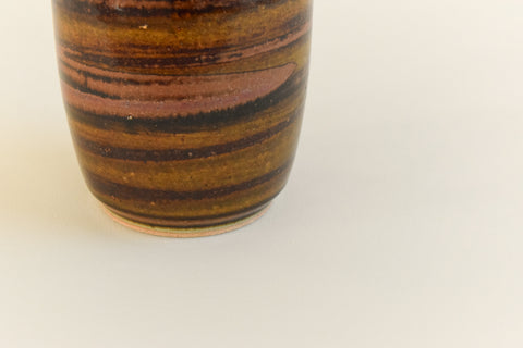 Vintage Studio Pottery Brown and Khaki Green Stripe Vase
