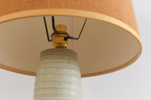 Vintage Studio Pottery Table Lamp and Hessian Shade