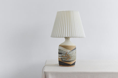 Vintage Studio Pottery Table Lamp with New Pleated Shade 
