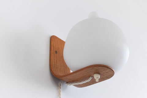 Vintage Swedish Bent Ply and Glass Opaline Wall Light by Uno & Östen Kristiansson for Luxus Vittsjö