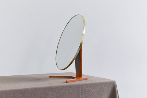 Vintage Table Top Boomerang Teak Vanity Mirror by Rowley