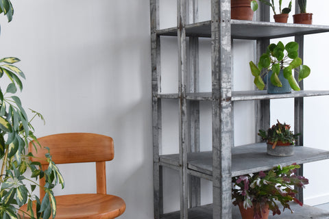 Vintage Galvanised Metal Factory Shelves on Castors