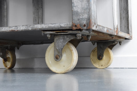 Vintage Galvanised Metal Factory Shelves on Castors