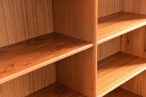 Vintage Tall Teak Danish Double Bookcase / Shelving Unit