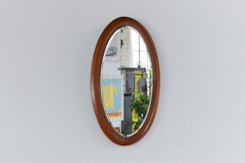 Vintage Danish Teak Oval Mirror with Curved Frame