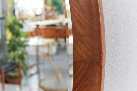 Vintage Danish Teak Oval Mirror with Curved Frame
