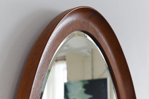 Vintage Danish Teak Oval Mirror with Curved Frame