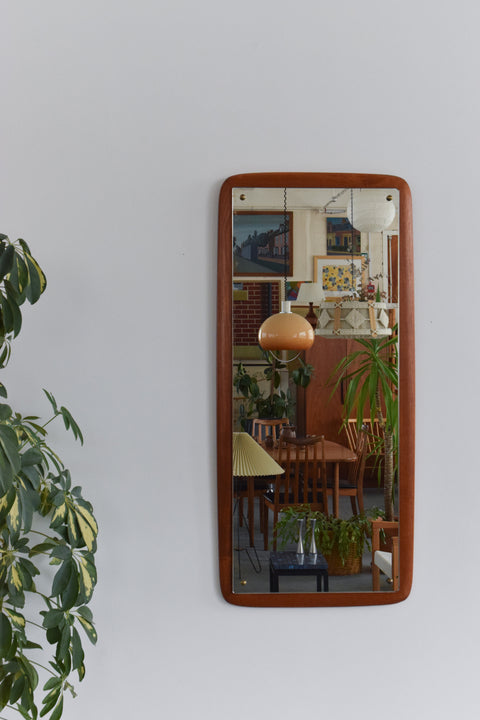 Vintage Large Danish Teak Float Mounted Wall Mirror