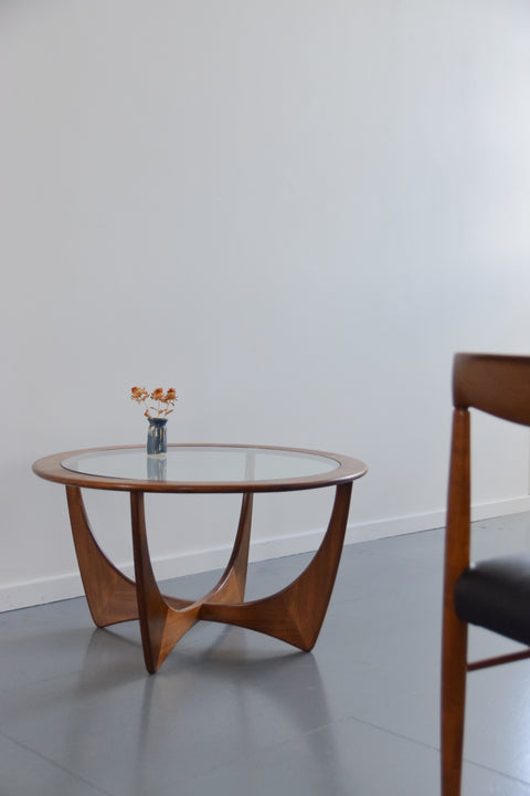 Vintage G Plan Circular Astro Teak Wood and Glass Coffee Table