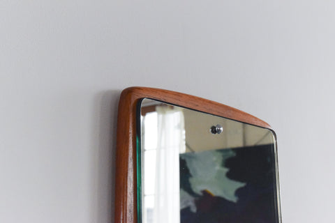 Vintage Long Teak Float Mounted Mirror