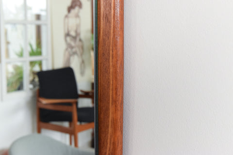 Vintage Long Teak Float Mounted Mirror