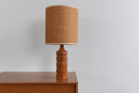 Vintage Teak Ribbed Table Lamp Base and Hessian Shade