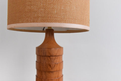 Vintage Teak Ribbed Table Lamp Base and Hessian Shade