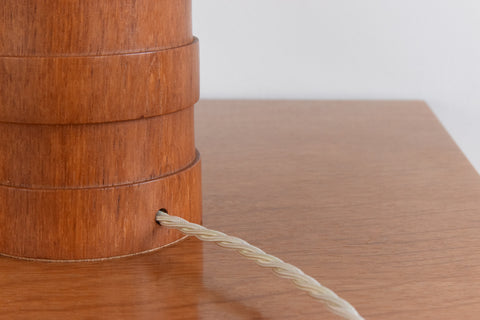 Vintage Teak Ribbed Table Lamp Base and Hessian Shade