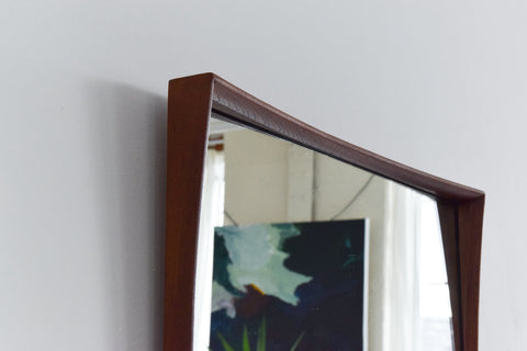 Vintage Square Danish Teak Mirror with Curved Concave Frame