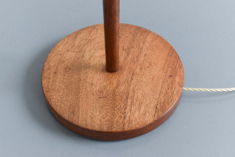 Vintage Teak Standing Floor Lamp with New Orange Shade