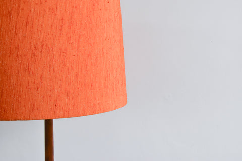 Vintage Teak Standing Floor Lamp with New Orange Shade