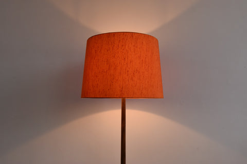 Vintage Teak Standing Floor Lamp with New Orange Shade